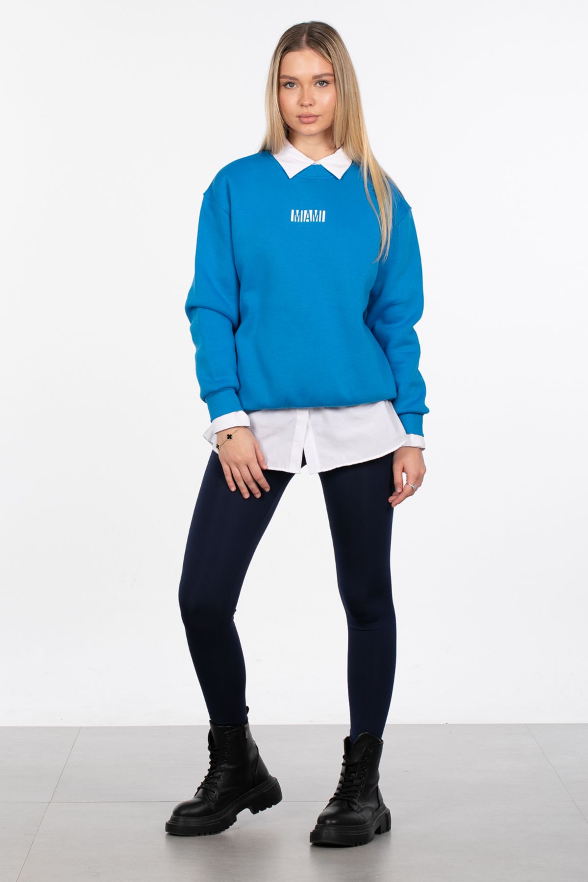 Miami Baskılı Sweatshirt - Mavi