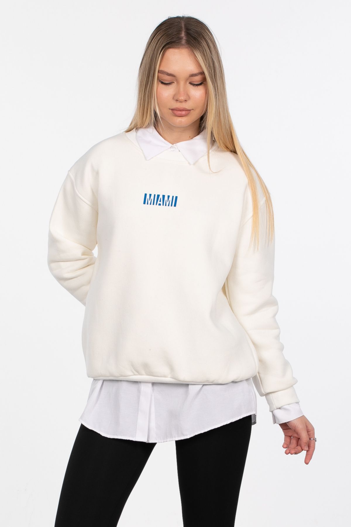 Miami Baskılı Sweatshirt - Ekru