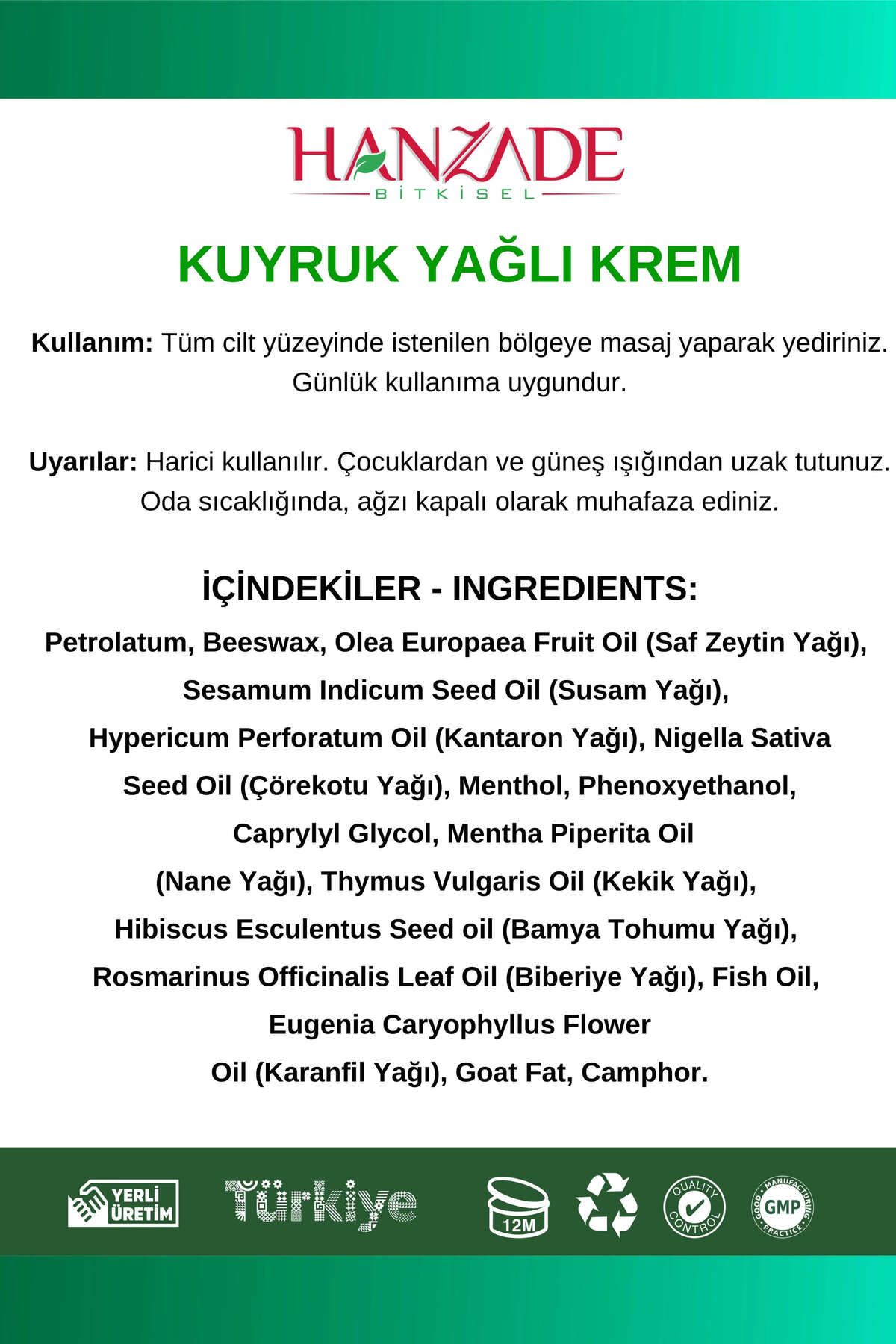 Kuyruk Yağı & Bamya Tohumu Yağlı Ağrı Masaj Kremi Kas Eklem Krem 100 ml