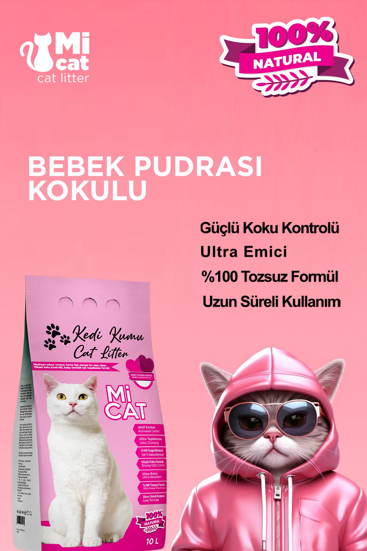 Mİ CAT 10 Litre Bebek PudrasıKokulu Kedi Kumu...