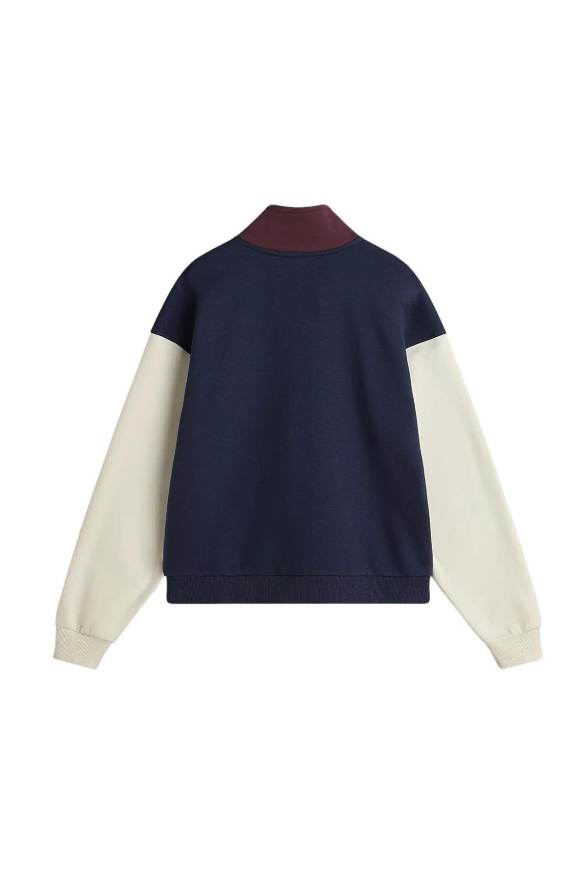 Colorblock Half Zıp Mock Kadın Mavi Sweatshirt