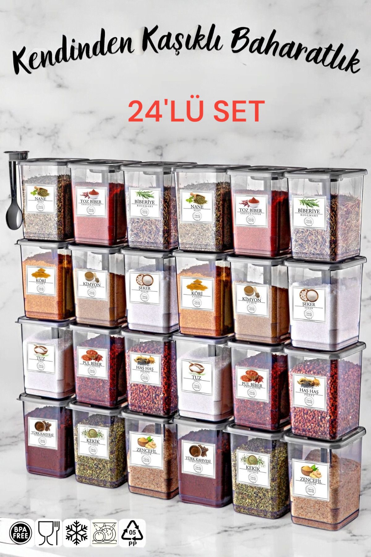 NY HOME 24'lü KendindenKaşıklı Baharatlık Set...