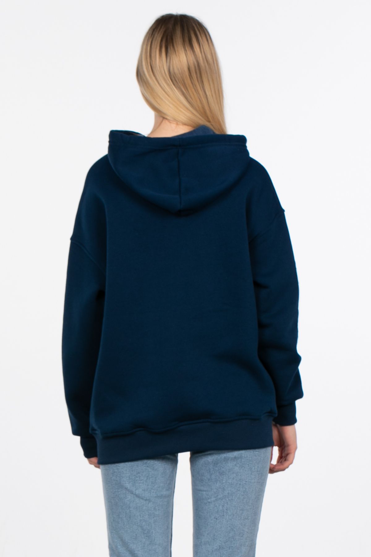 Kapüşonlu Kanguru Cepli Sweatshirt - Lacivert