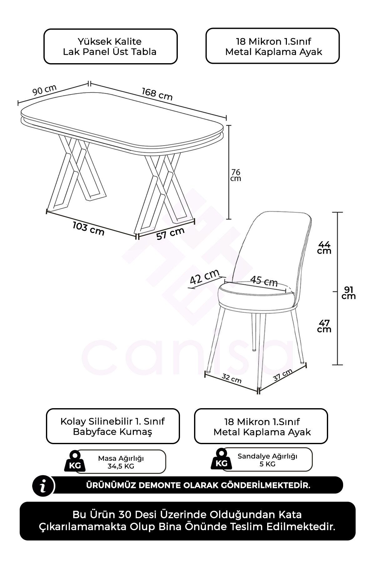 Lai Serisi 90x168 Lak Panel Beyaz Mermer Desen Krom Ayak Masa Takımı 6 Antrasit Sandalye