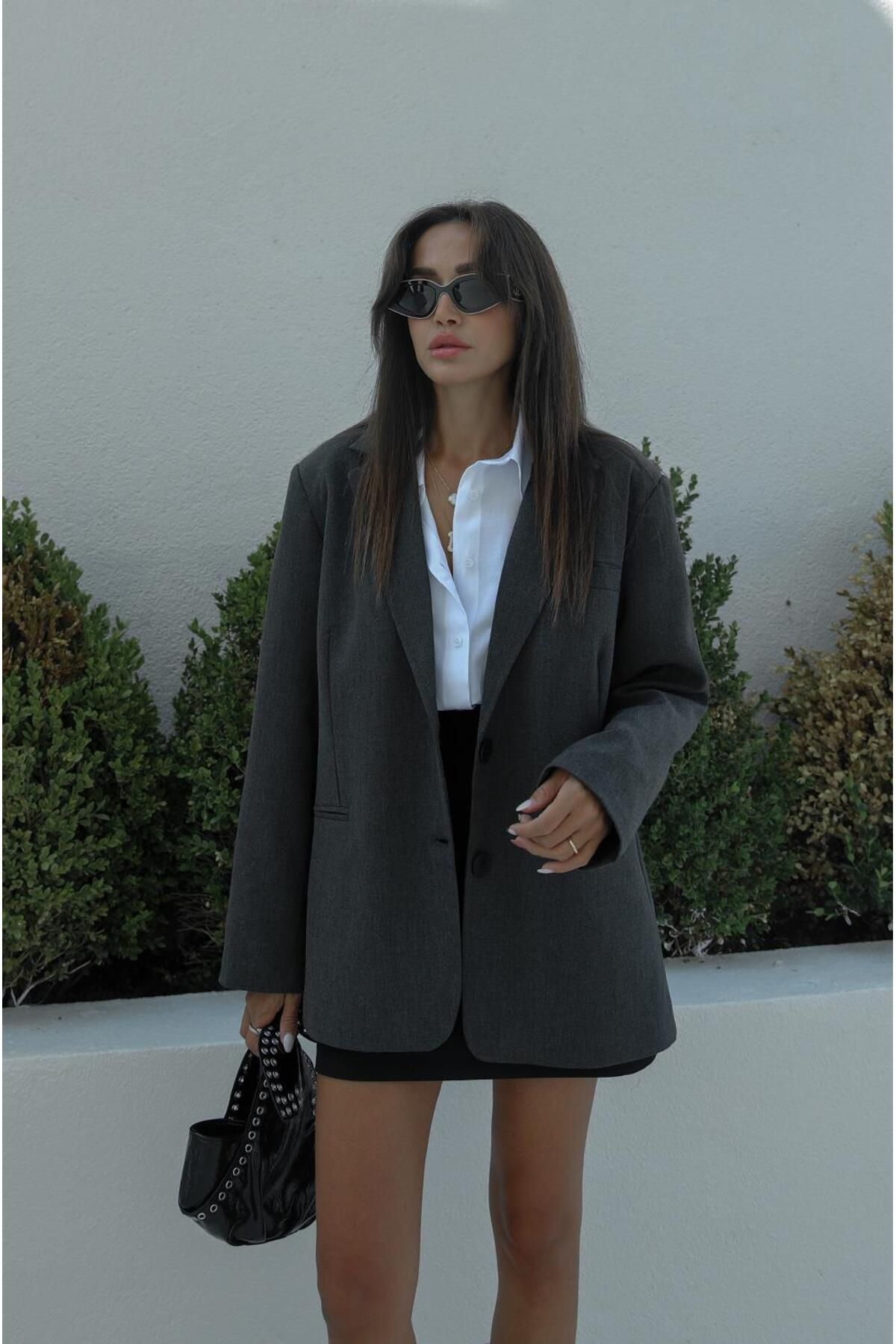 Antrasit Oversize Blazer Ceket