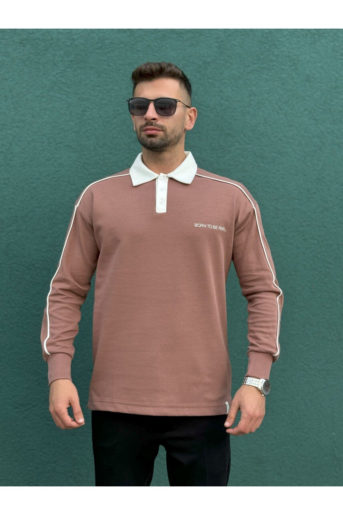 Jacob Jack Polo Yaka YazılıErkek Sweatshirt