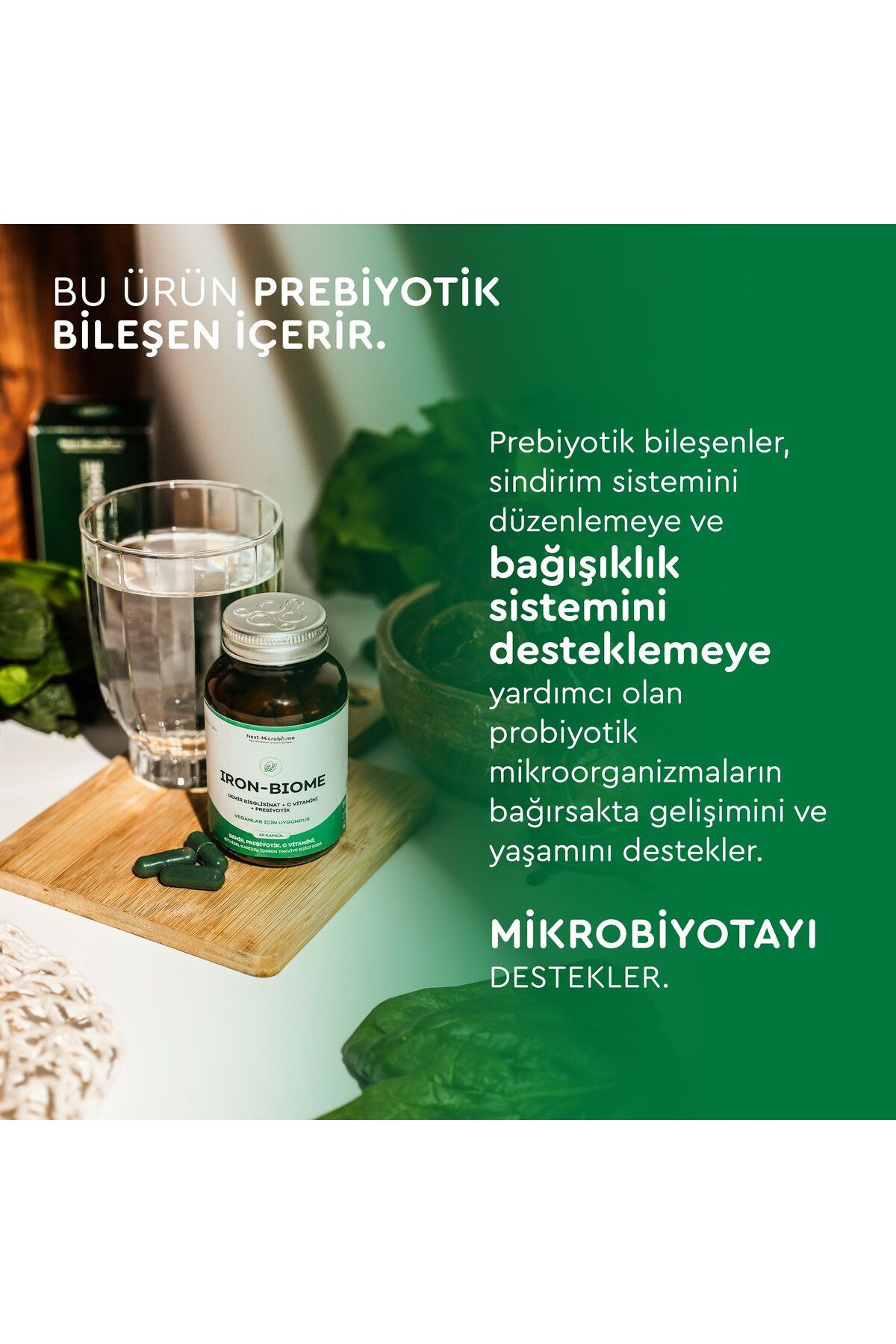 Iron-Biome Demir, Prebiyotik, C-Vitamini, Bitkisel Karışım İçeren Takviye Edici Gıda (60 Kapsül)