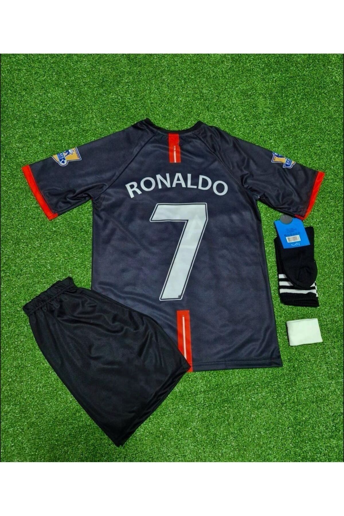 2008 Moskova Şampiyonlar Ligi Finali Cristiano Ronaldo Çocuk Forması 4'LÜ Set (BLACK)