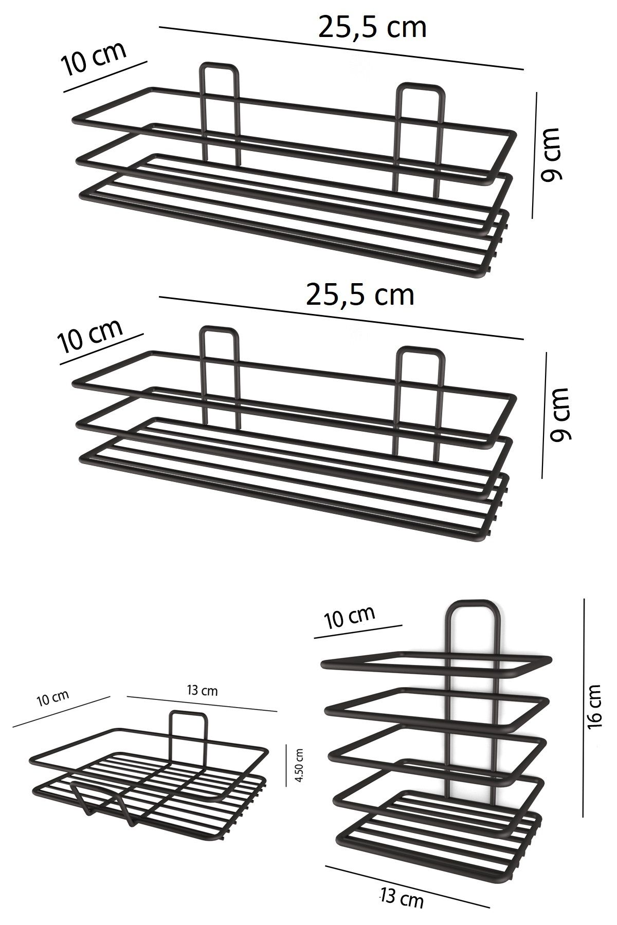 Yapışkanlı Banyo Seti Duş Rafı + Sabunluk + Diş Fırçalık Metal Set