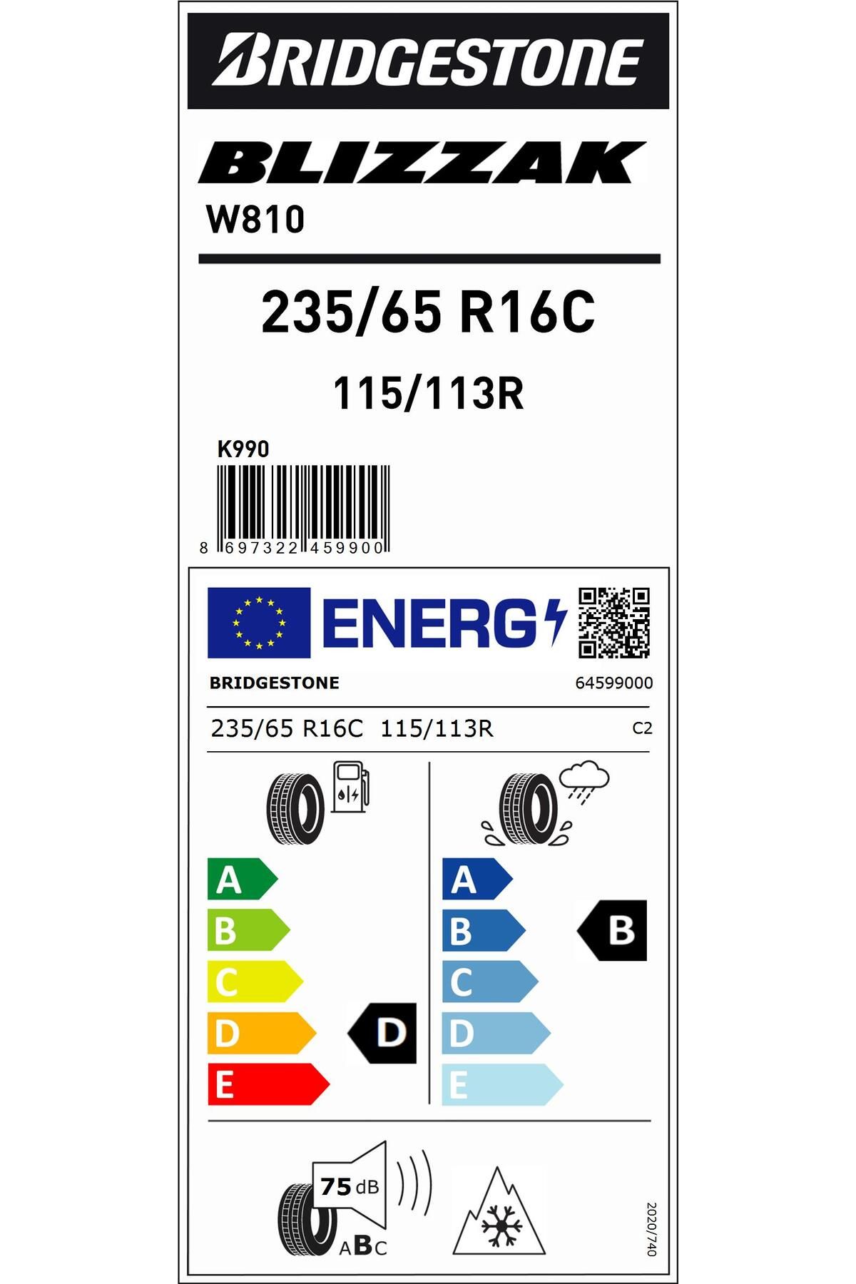 235/65R16C 115/113R 10PR,TL M+S SFM BLIZZAK W810 HAFİF TİCARİ KIŞ LASTİĞİ (ÜRETİM YILI:2023)