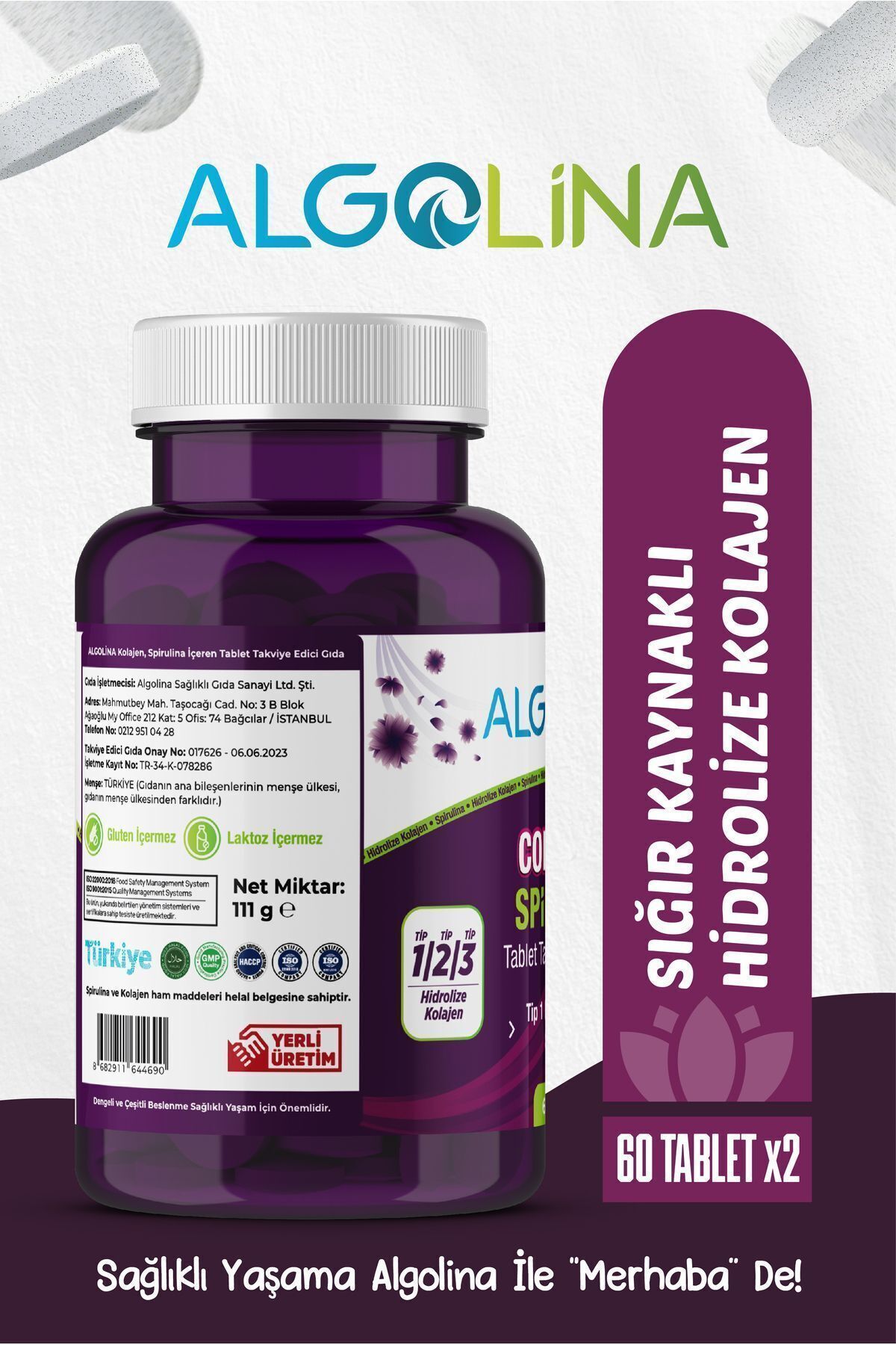 Collagen+spirulina Tablet Takviye Edici Gıda -1260 Mg 60 Tablet-(kolajen Tip 123) (2 Adet)