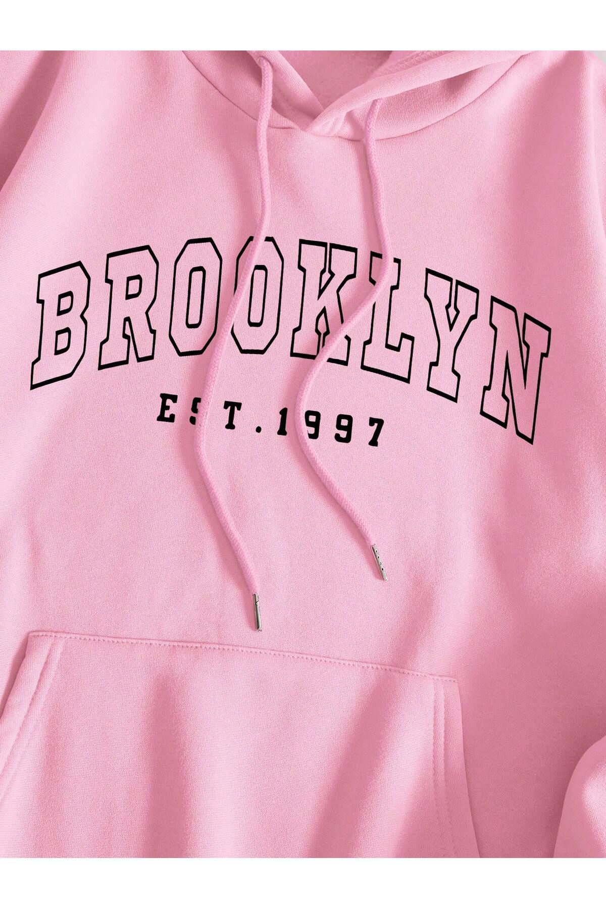 Brooklyn NEW YORK Baskılı Bisiklet Yaka Ünisex Oversize Sweatshirt