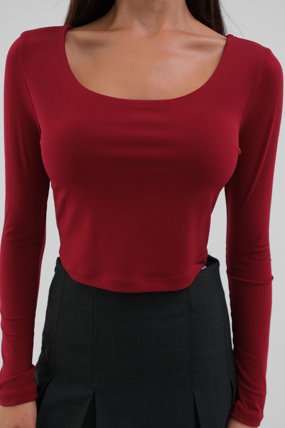 Kare Yaka Bordo Crop Top