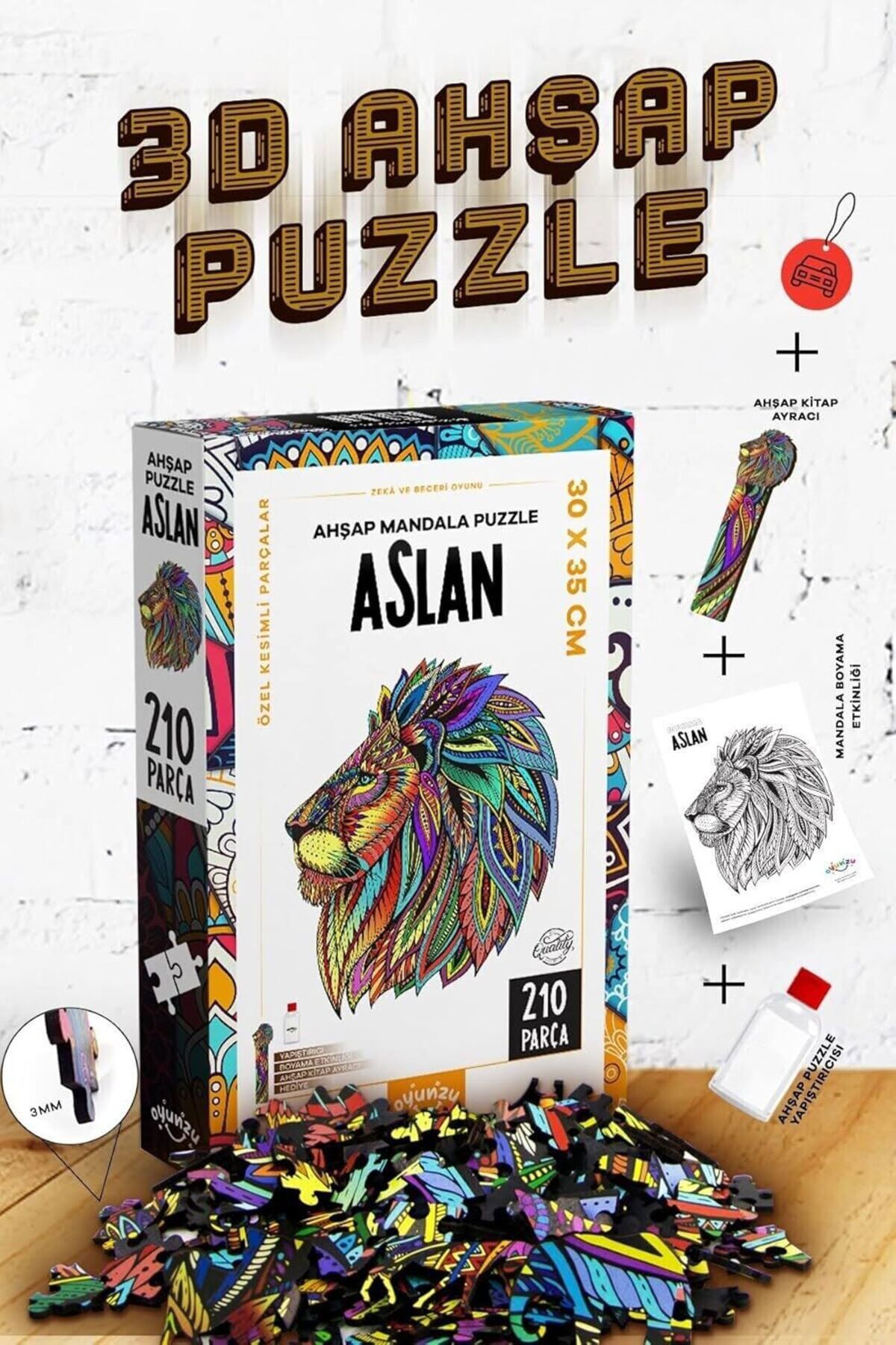 ONUR PUZZLE OYUNCAK AslanTemalı 210 Parça Ren...