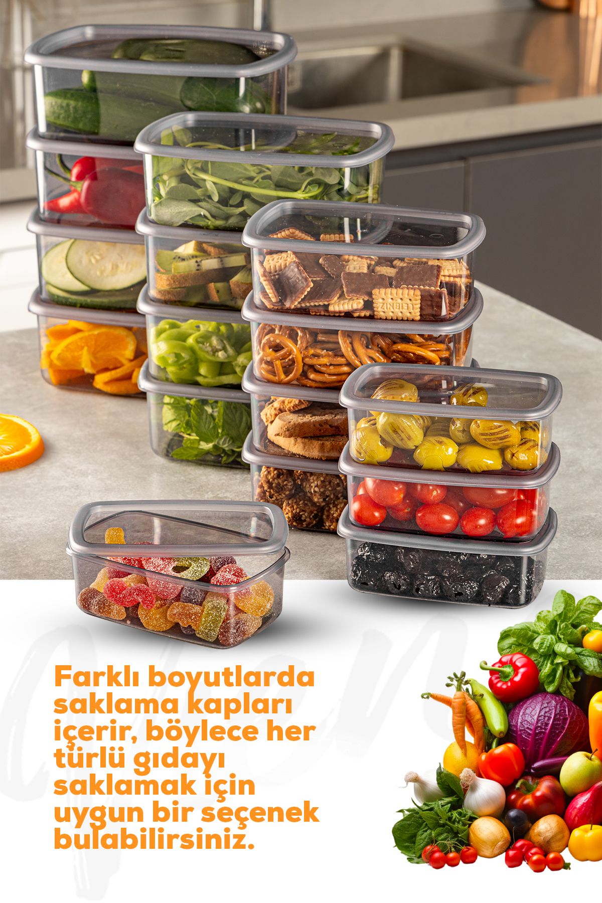 24lü Hava Geçirmez Saklama Kabı Seti Antrasit 6x(250-500-750-1200 ml)