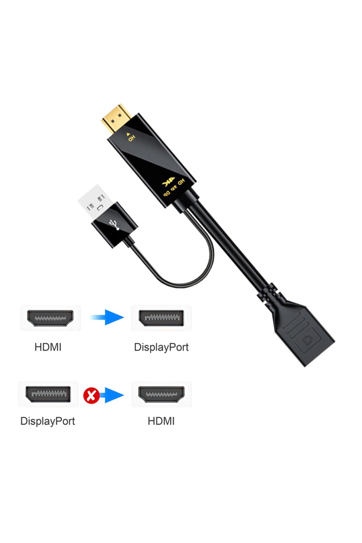 Hdmı To Display 4k Kablo Usb2.0 Güç Kaynağı Kablosu Hd To Dp