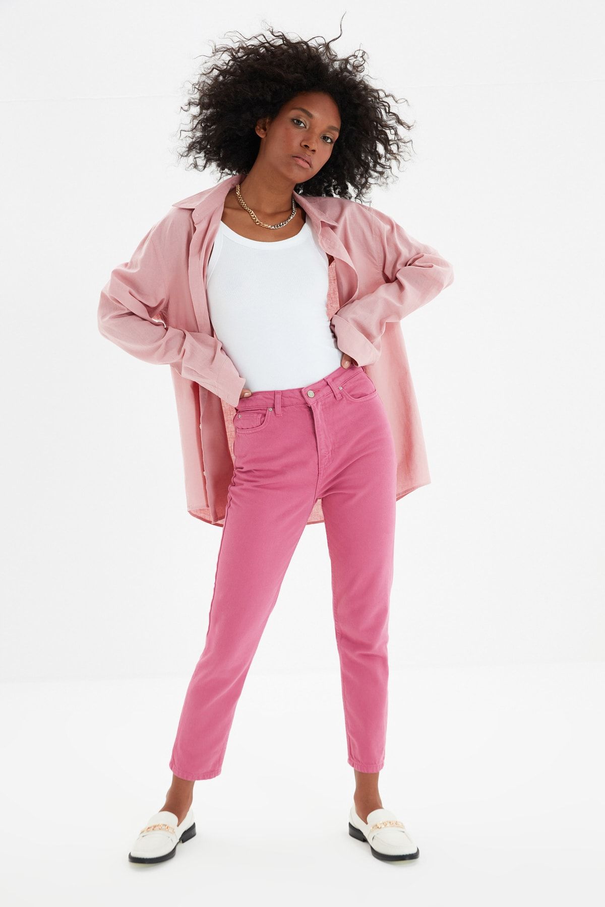 TRENDYOLMİLLA Gül Kurusu Yüksek Bel Mom Jeans TWOSS20JE0311