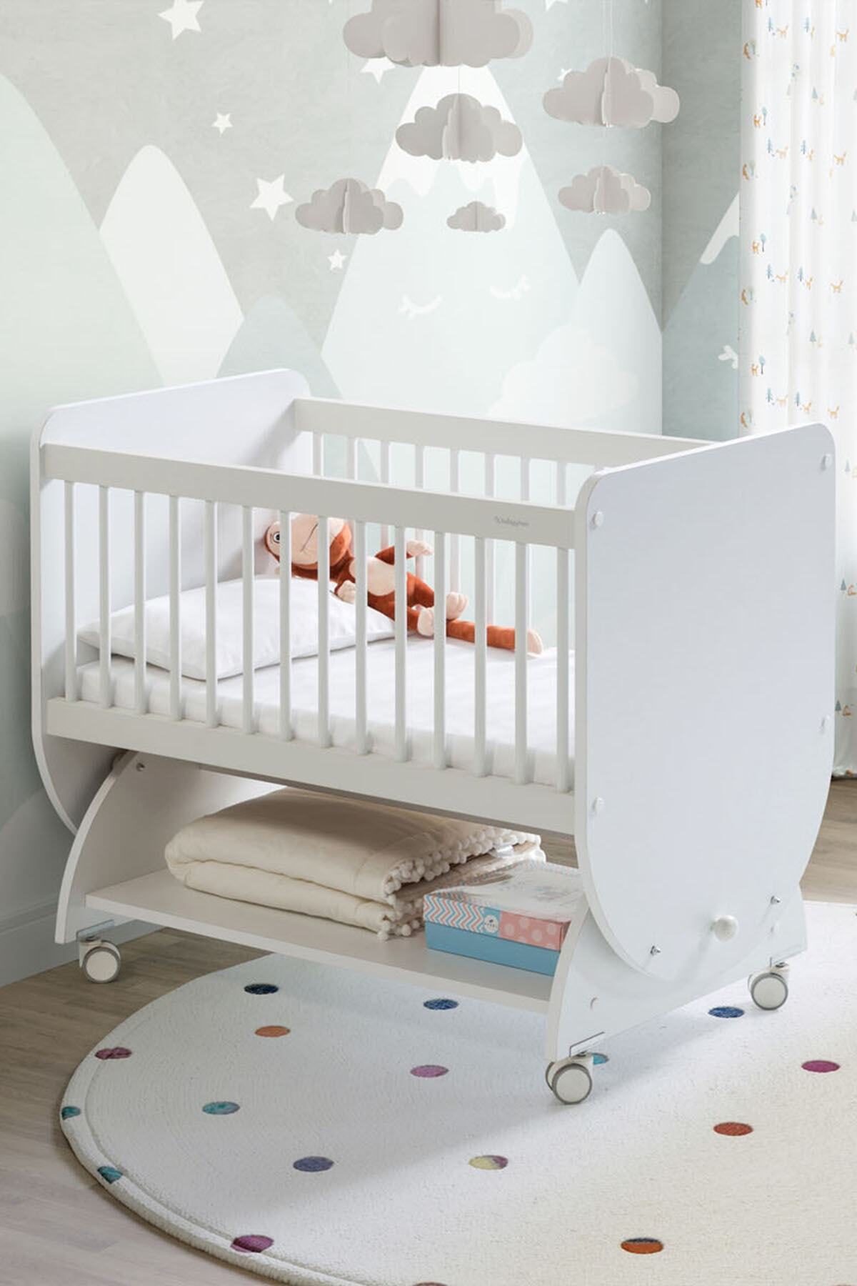 Babywhen Bw1030 - Sallanır Tekerlekli Sepet Bebek Beşik 50x90 Beyaz