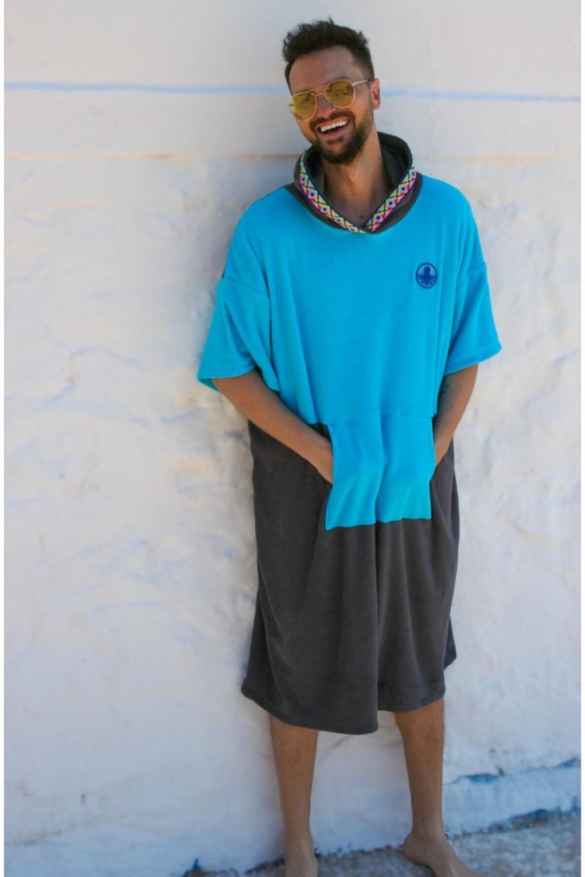 Burcu Ekren Blue Grey Poncho