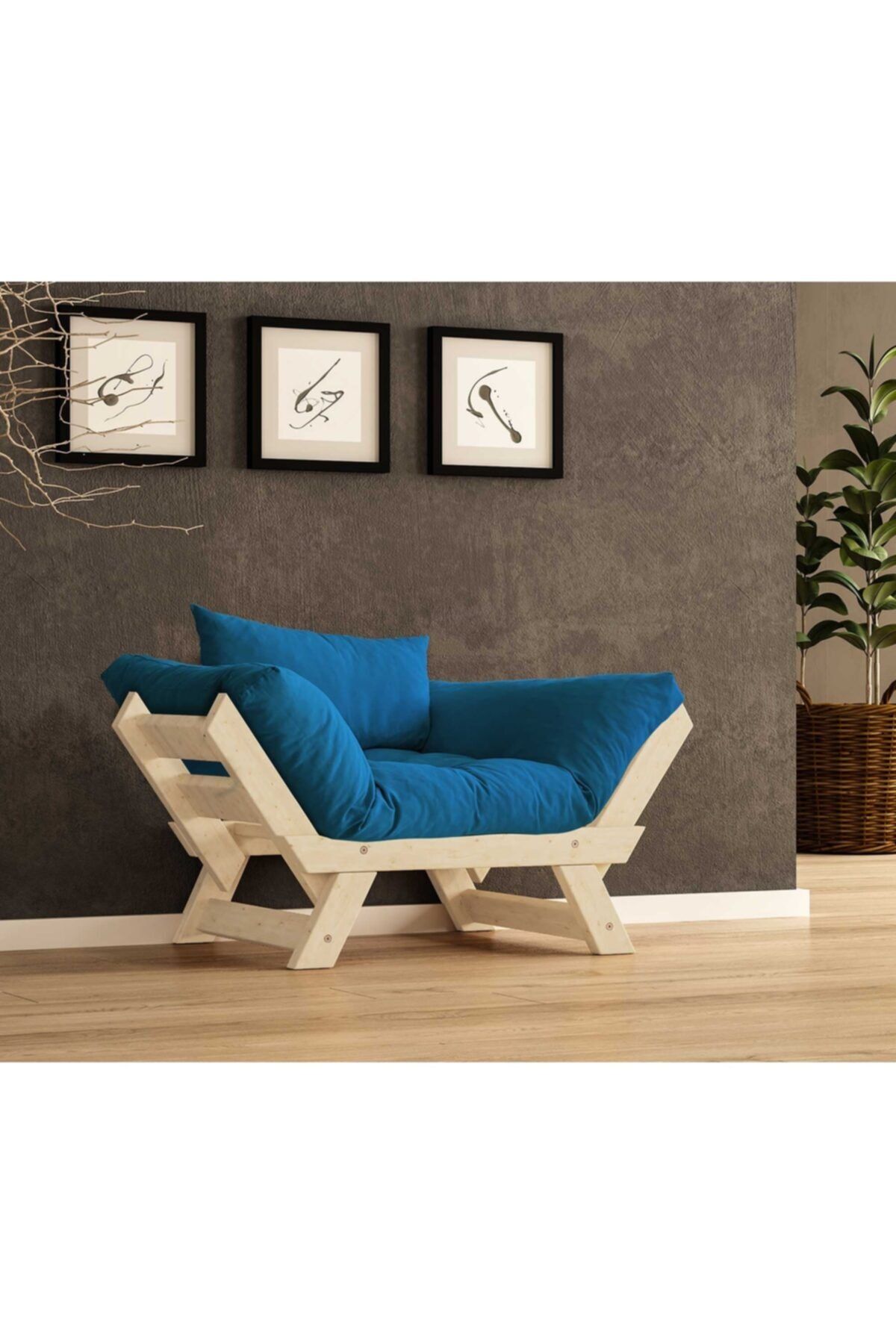 Woodesk Adalar Masif Natural-mavi Renk Berjer
