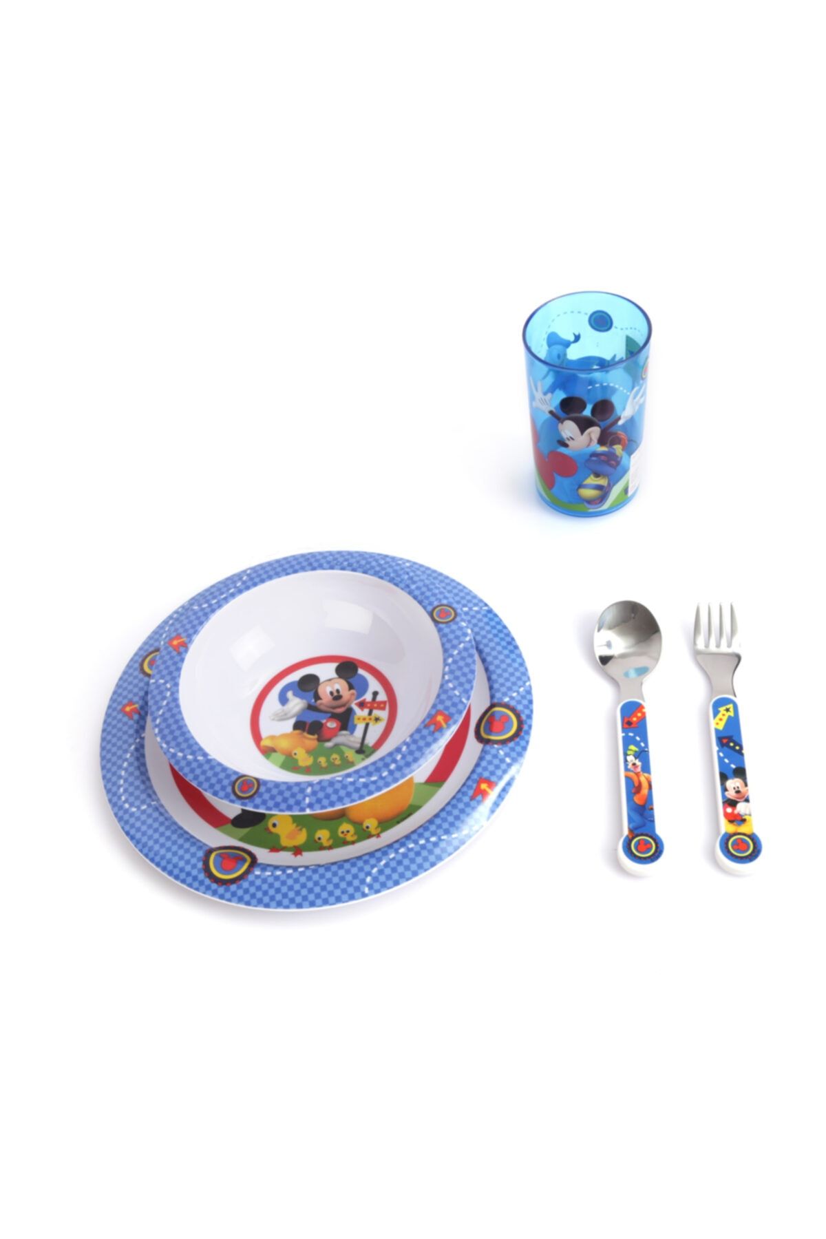 kbobaby Disney Mickey Ralli Çocuk Yemek Takımı Tabak, Kase, Çatal, Kaşık, Bardak 5 Parça