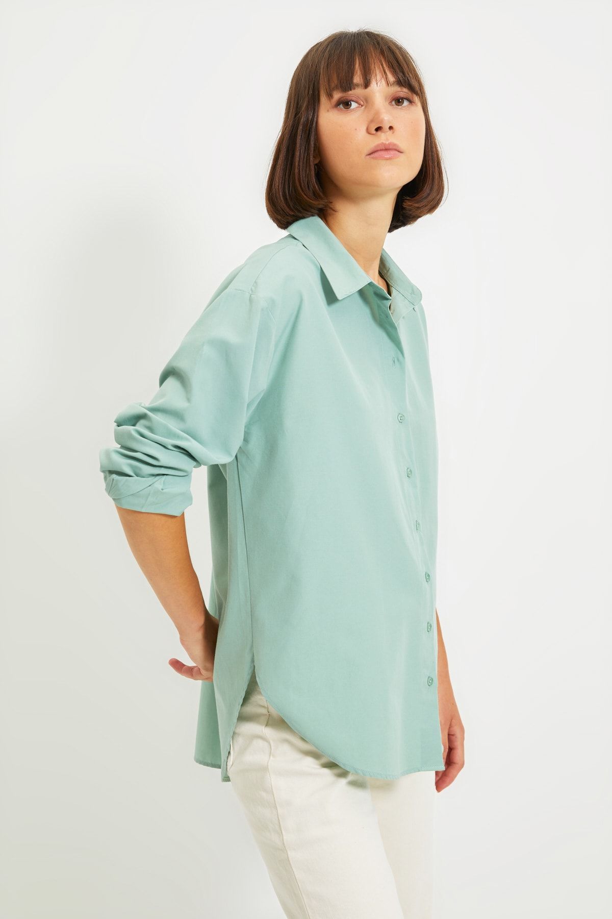 TRENDYOLMİLLA Mint Loose Fit Gömlek TWOAW20GO0107