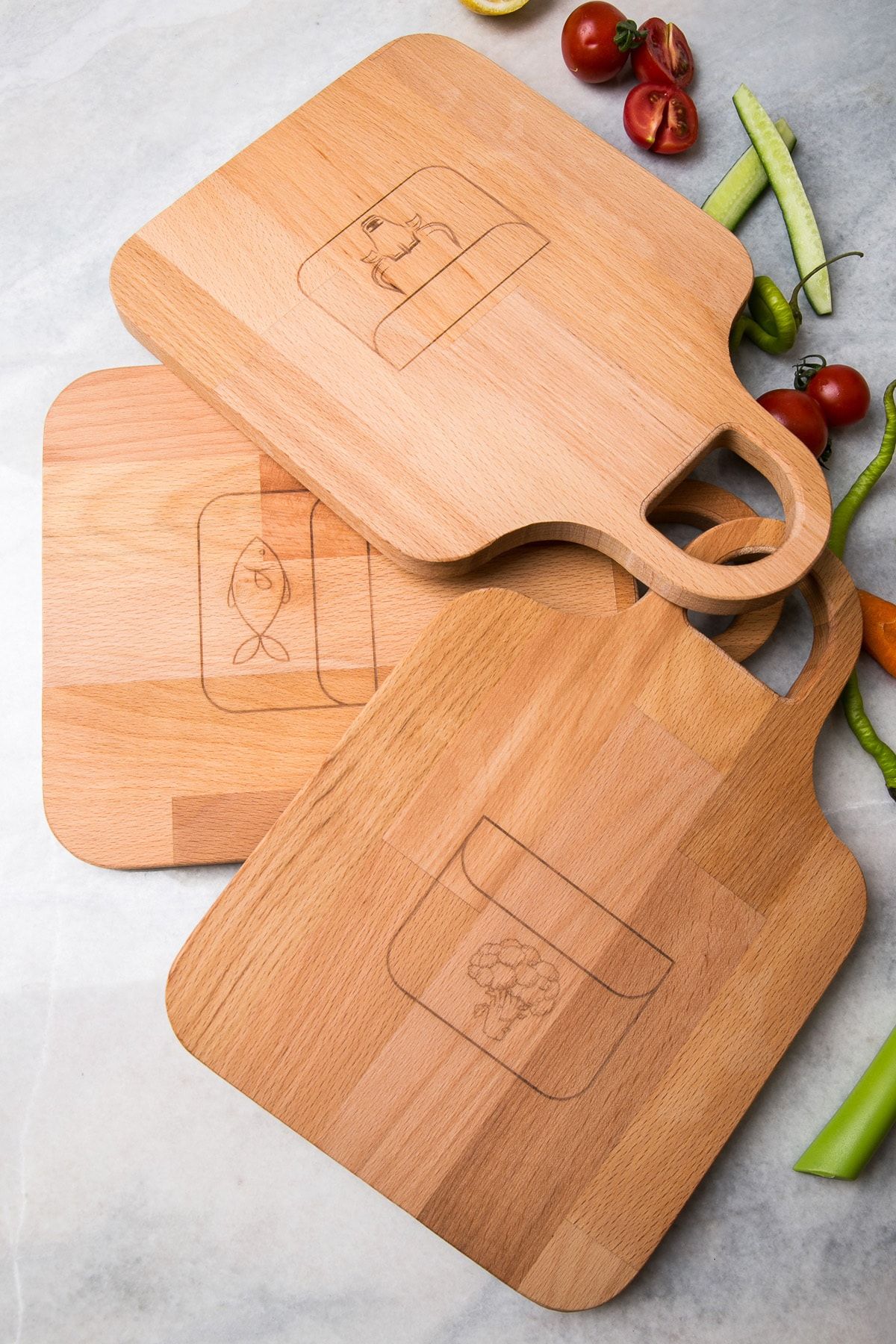 ART AHŞAP Ahşap 3'lü Lazer Baskılı Kesme Tahtası