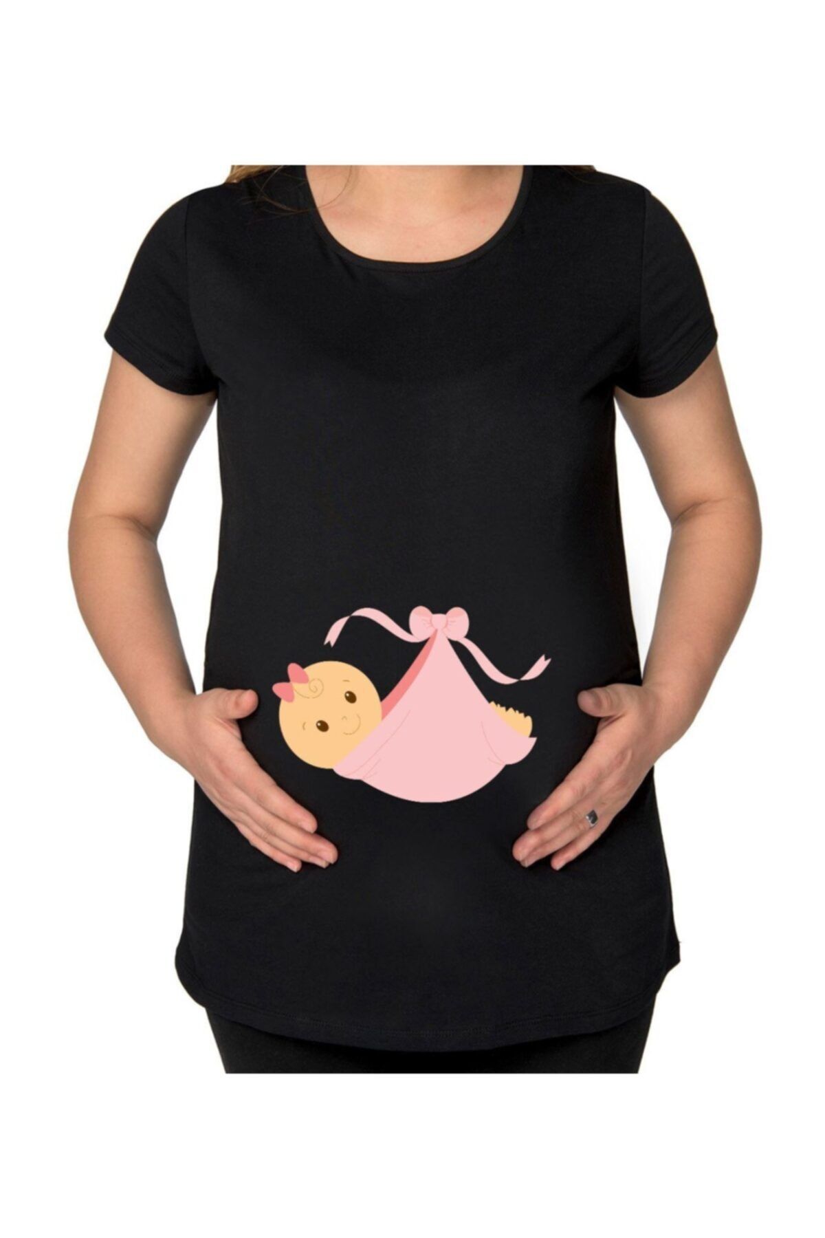 BK Gift Kız Bebek Tasarımlı Siyah Hamile Tişört-3