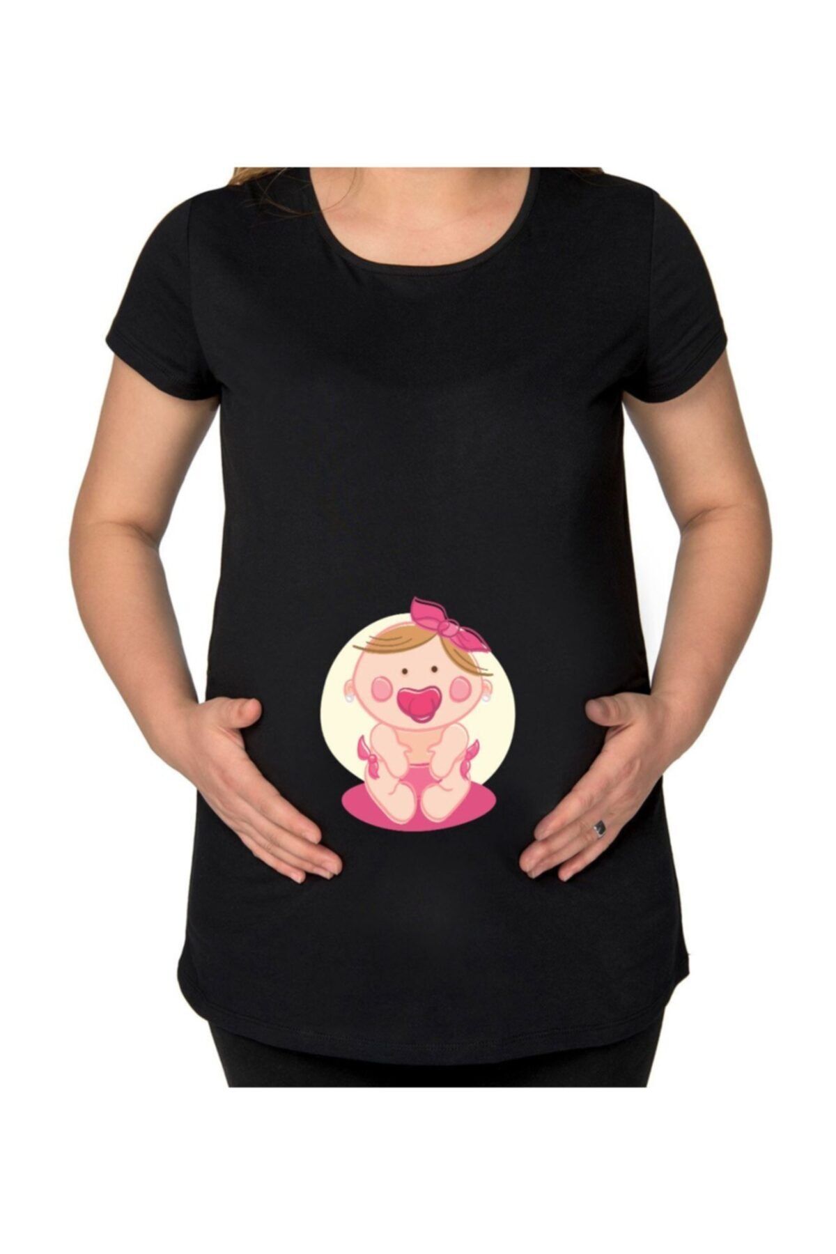 BK Gift Kız Bebek Tasarımlı Siyah Hamile Tişört 2