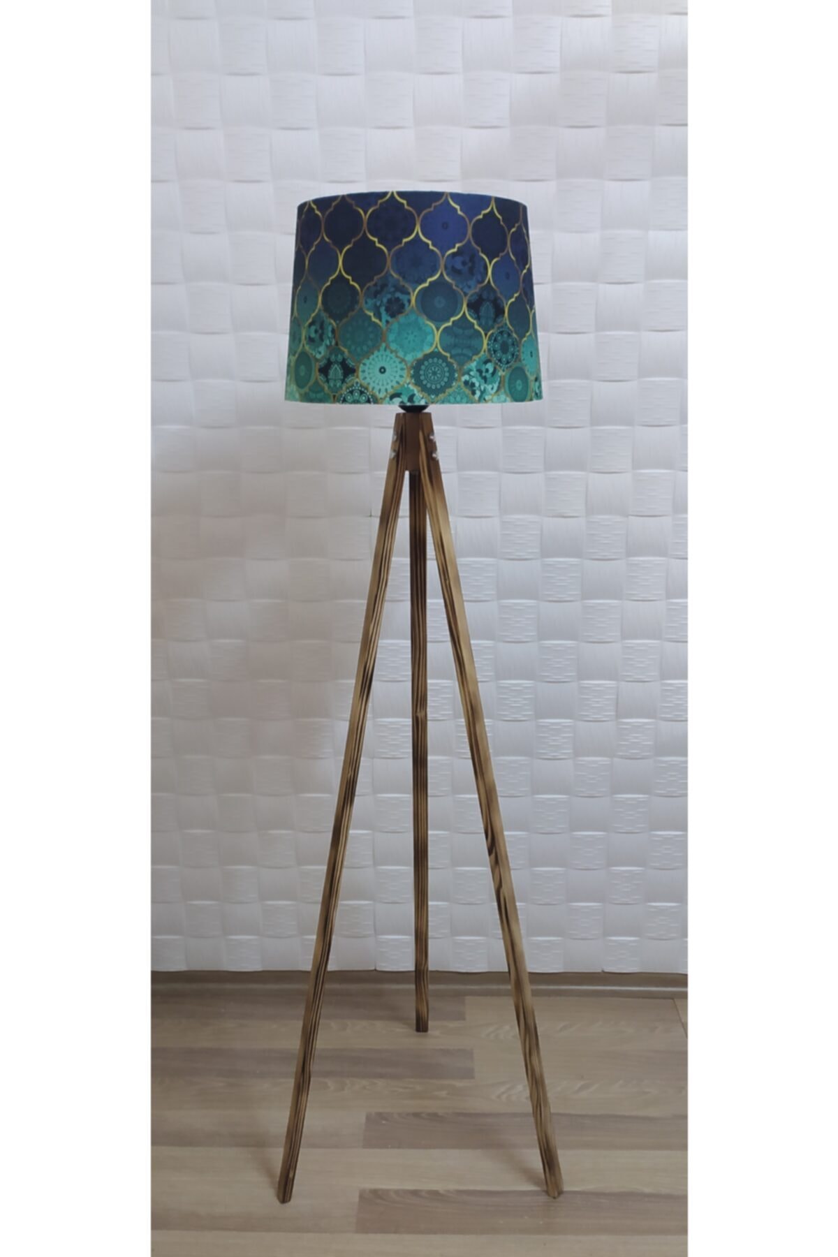 MCT 3 Ayaklı Lambader Yakma Ayak Patchwork Etnik Yeşil Mavi