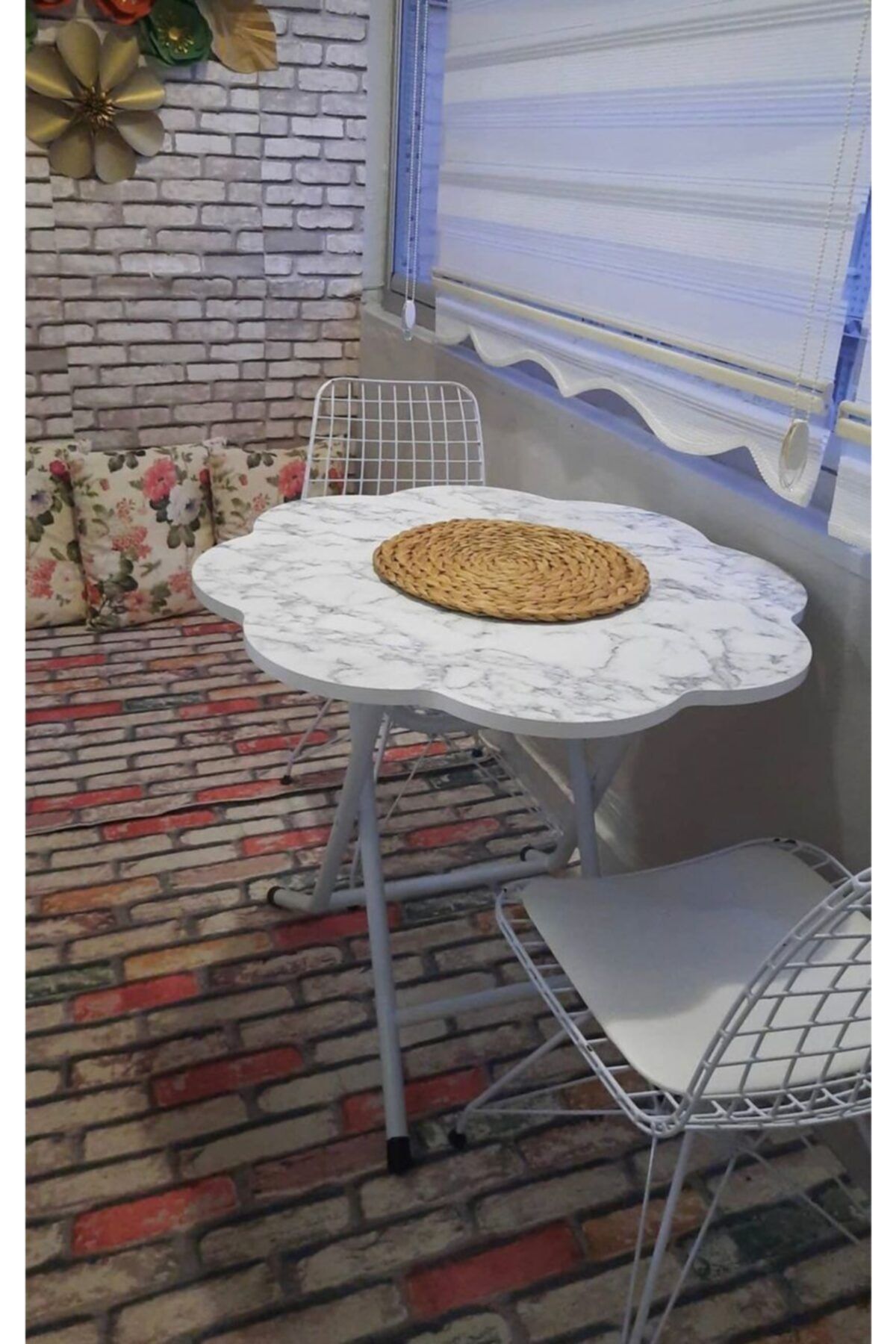 ERZAKDOLAPLARI Katlanır Balkon Masası Papatya Model 80 Cm