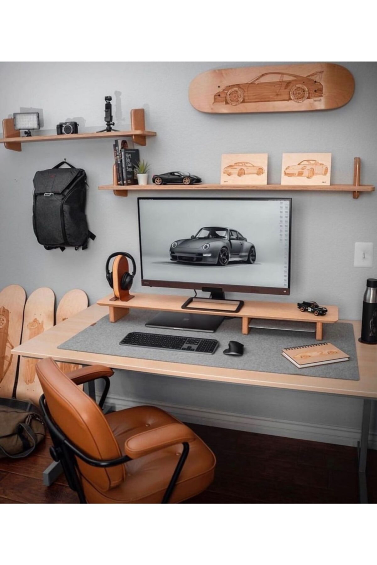 Woll Tasarım Yün Keçe Çalışma Masası Düzenleme Tasarım Mouse Pedi Açık Gri (50x100)cm