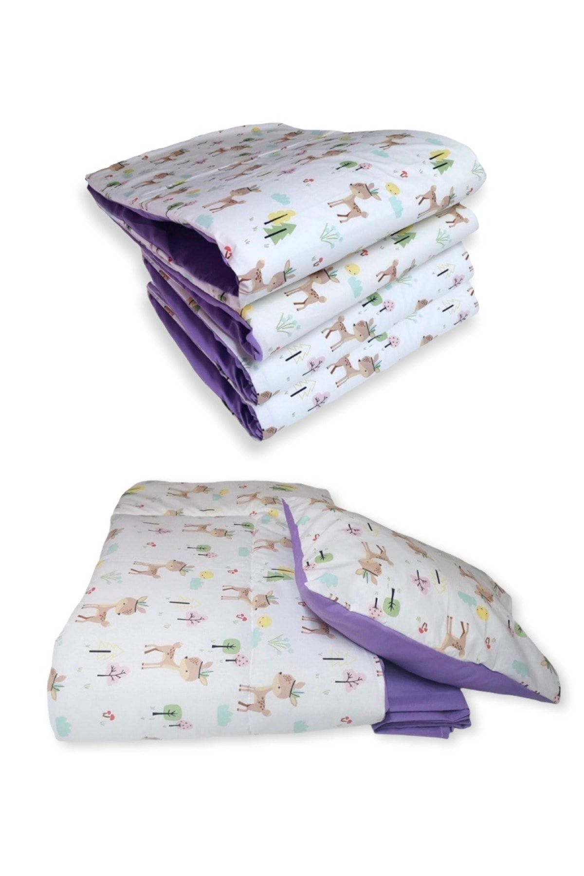 Bebek Özel %100 Pamuk 70x110 Park Beşik Kenar Koruma Uyku Seti Karaca Mor (7 Parça)