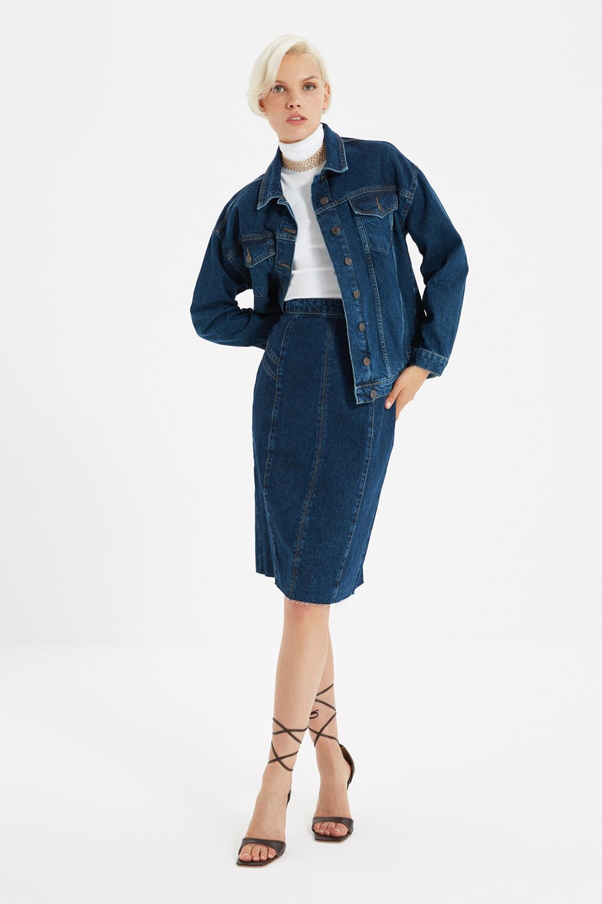 TRENDYOLMİLLA Lacivert Basic Denim Ceket TWOAW22CE0248