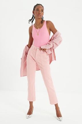 TRENDYOLMİLLA Pembe Cep Detaylı Yüksek Bel Straight Jeans TWOAW22JE0242