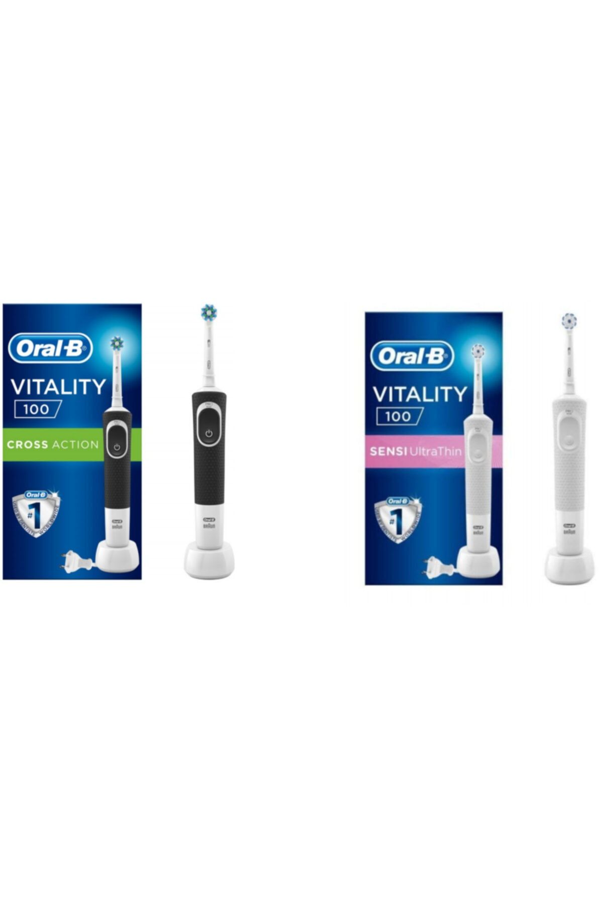 OralB Cross Action Siyah Kutulu Orta Sert Şarjlı Fırça Ultra Thin Extra Yumuşak Beyaz 2'li Set