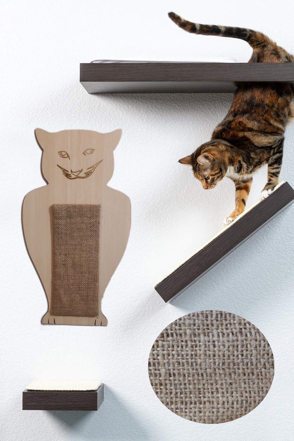 UTKU TASARIM Duvara Monte Edilebilir Yapışan Kedi Tırmalama Tahtası 45x25 cm
