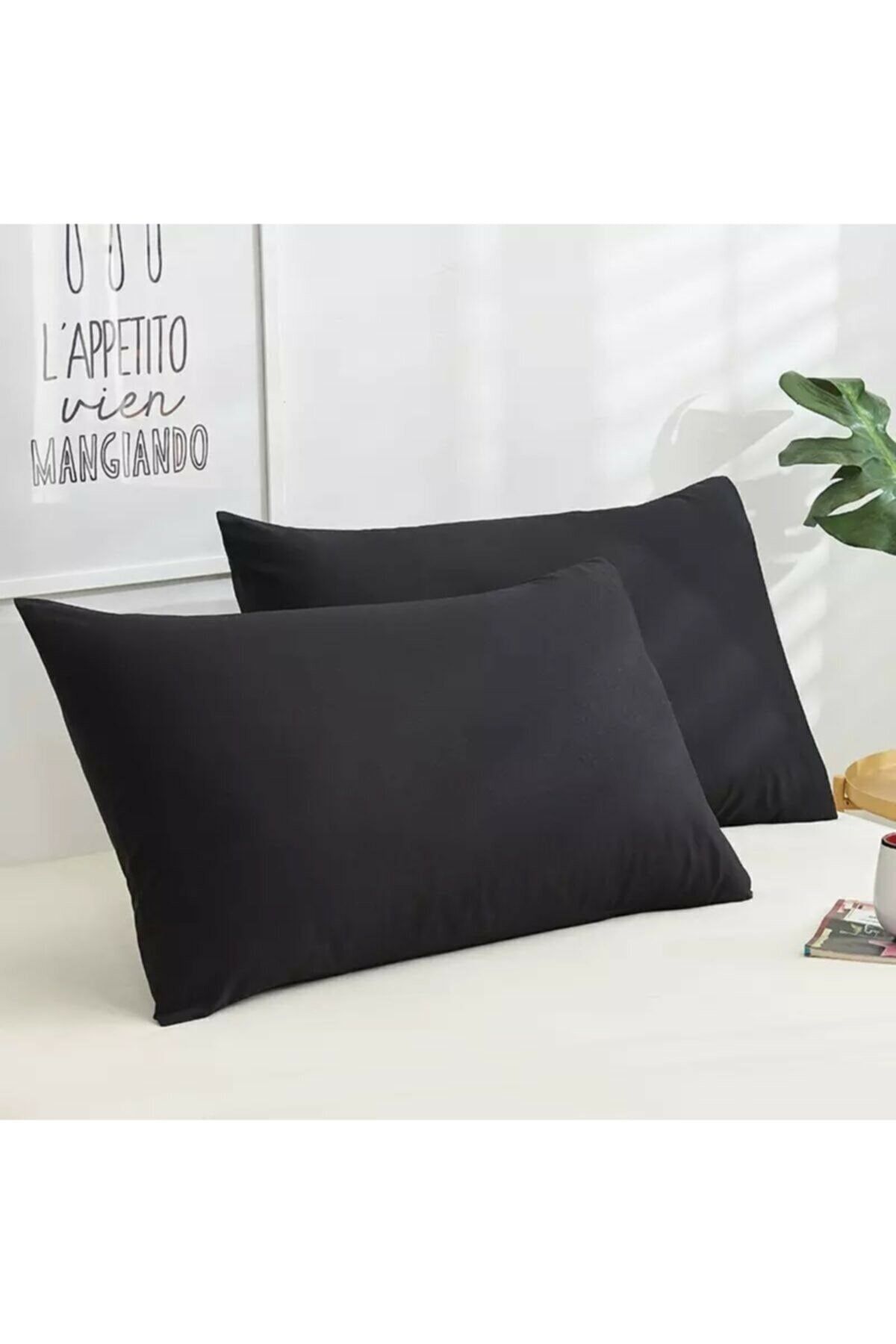 GÜNTEKS 2 Adet Siyah Yastık Kılıfı 50x70 Pamuk