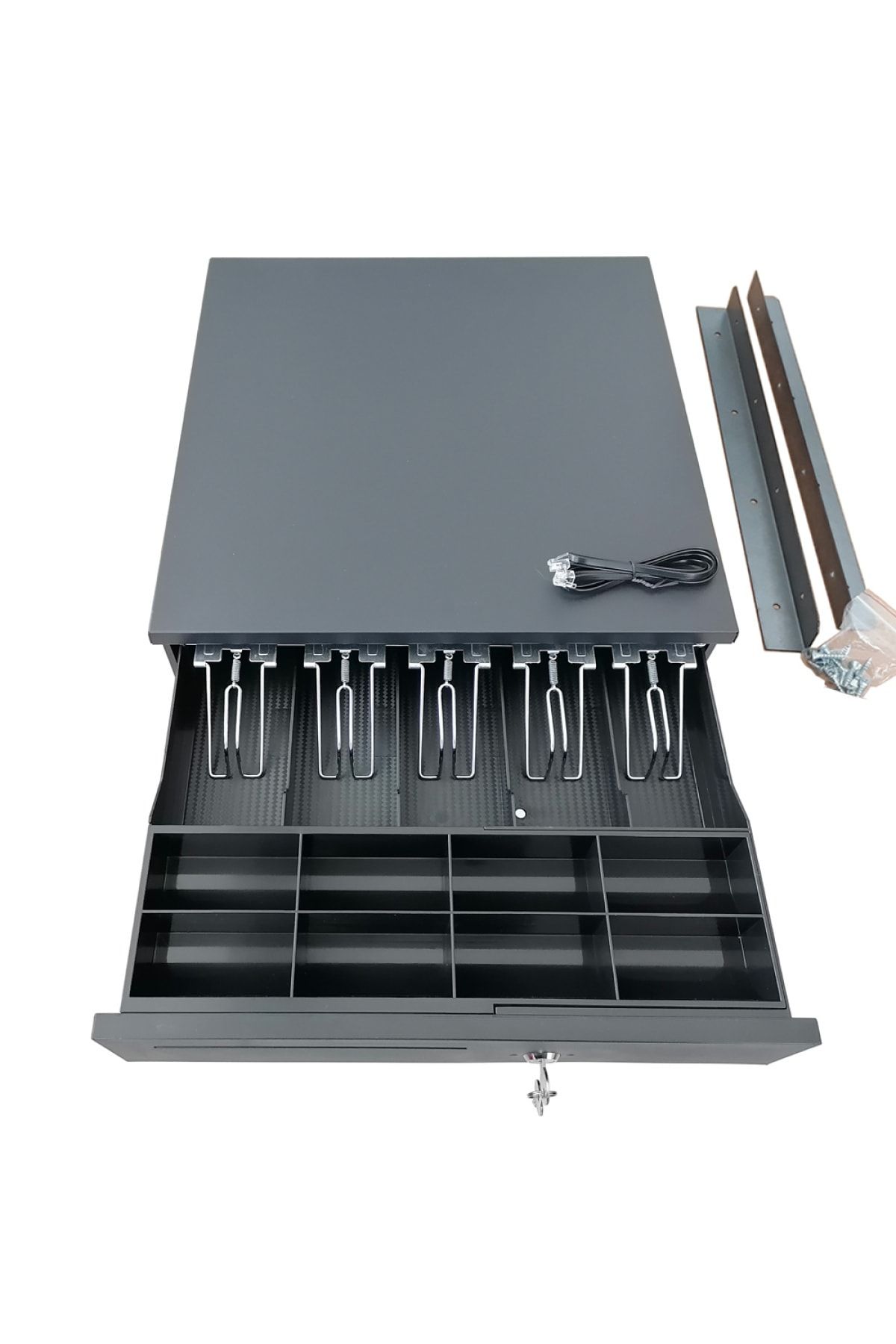 SAYPOS Manuel Anahtardan Açılır Ve Montaj Askılı Metal Para Çekmecesi 5 Banknot Gözlü 41x42x11cm