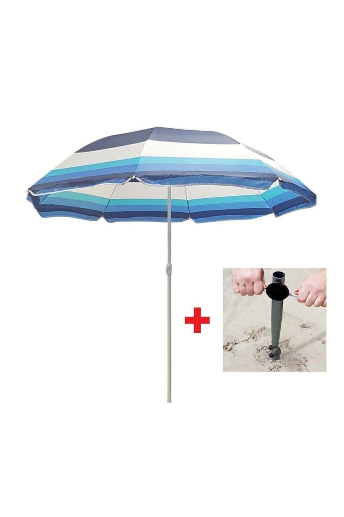 Olgun Home Plaj Şemsiyesi Karma Desen 160 Cm Uv Koruma + Metal Şemsiye Kazığı Seti