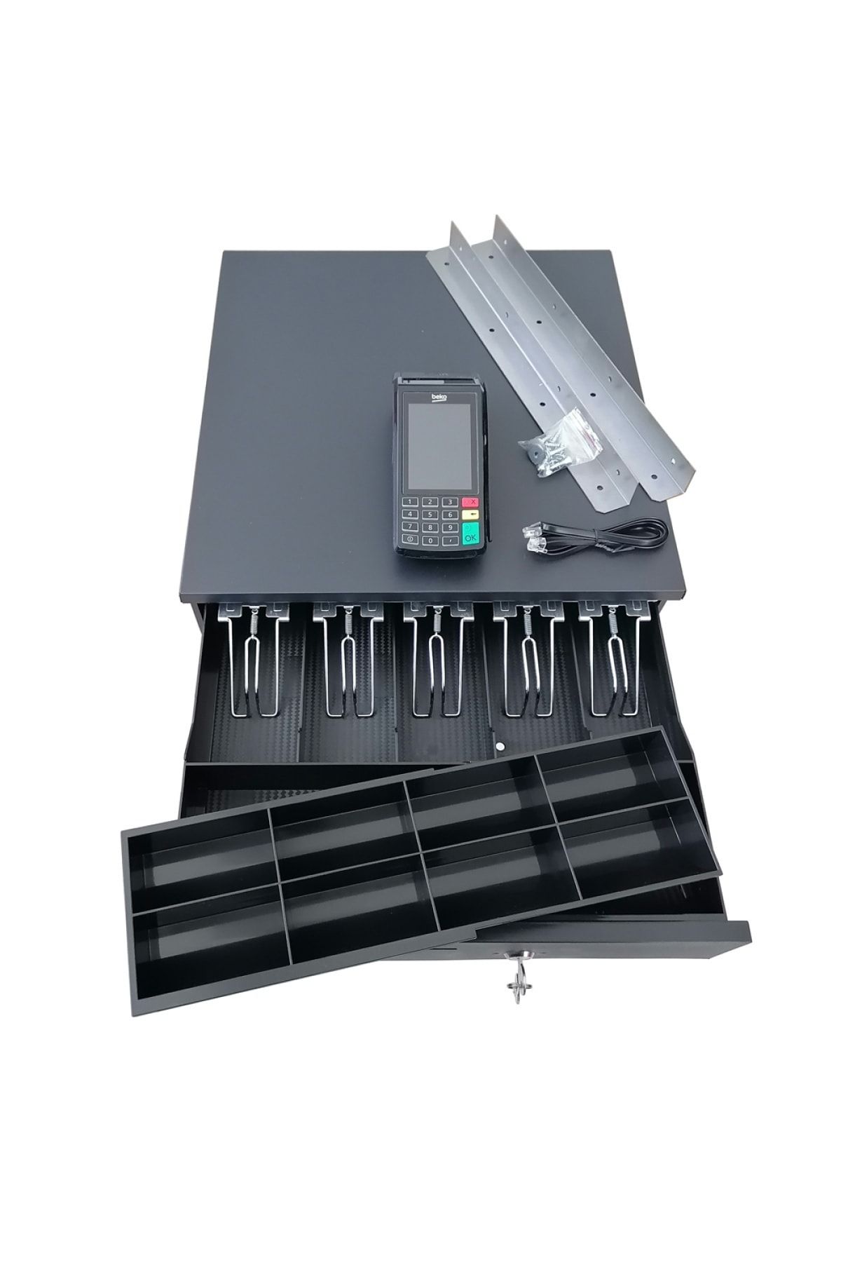 SAYPOS Beko Yazarkasa Uyumlu Ve Montaj Askılı Metal Para Çekmecesi 5 Banknot Gözlü 41x42x11cm