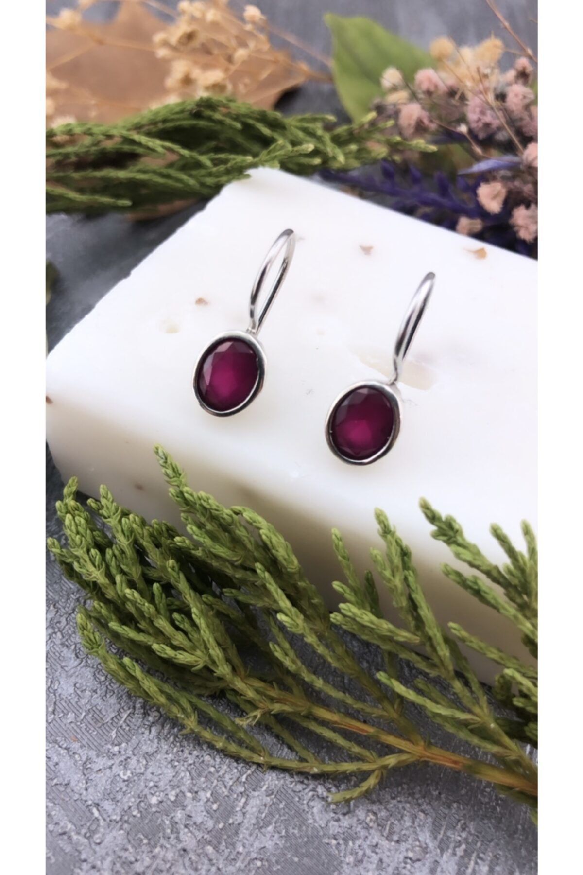 Joel Jewelry Yakut Taşlı Otantik Tasarım El Yapımı Gümüş Küpe