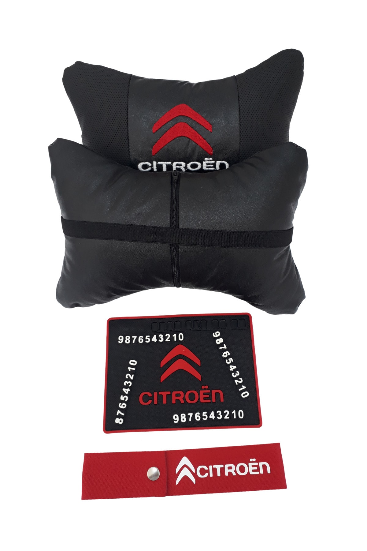 Citroen 2'li Ortopedik & Nakışlı Lüks Araç Seyahat Deri Boyun Yastığı / Oto Aksesuar