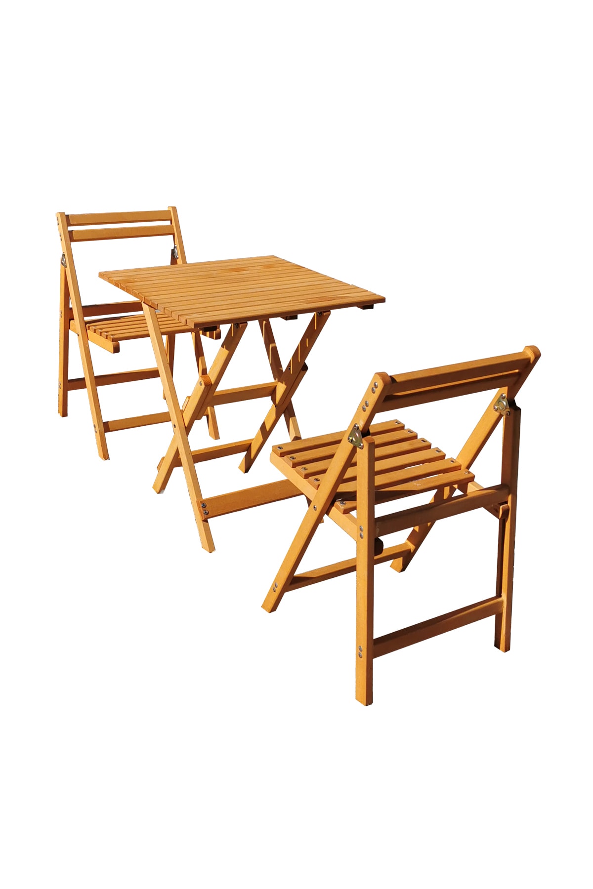 MsmWood Ahşap Katlanır Kamp Masa Sandalye Takımı 63x63 cm 2 Sandalye + 1 Masa