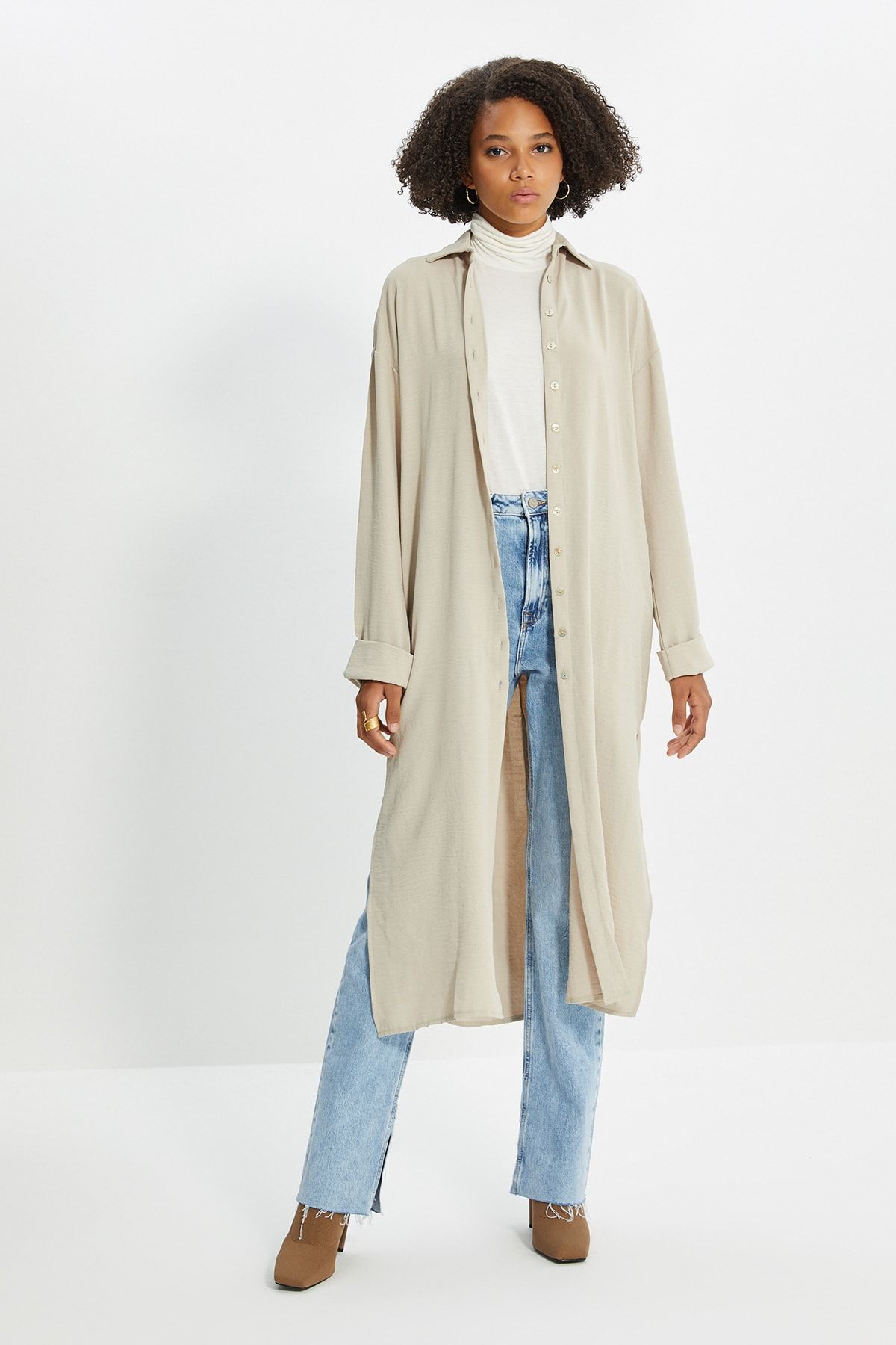 Trendyol Modest Taş Gömlek Yaka Tesettür Tunik TCTSS21TN0044