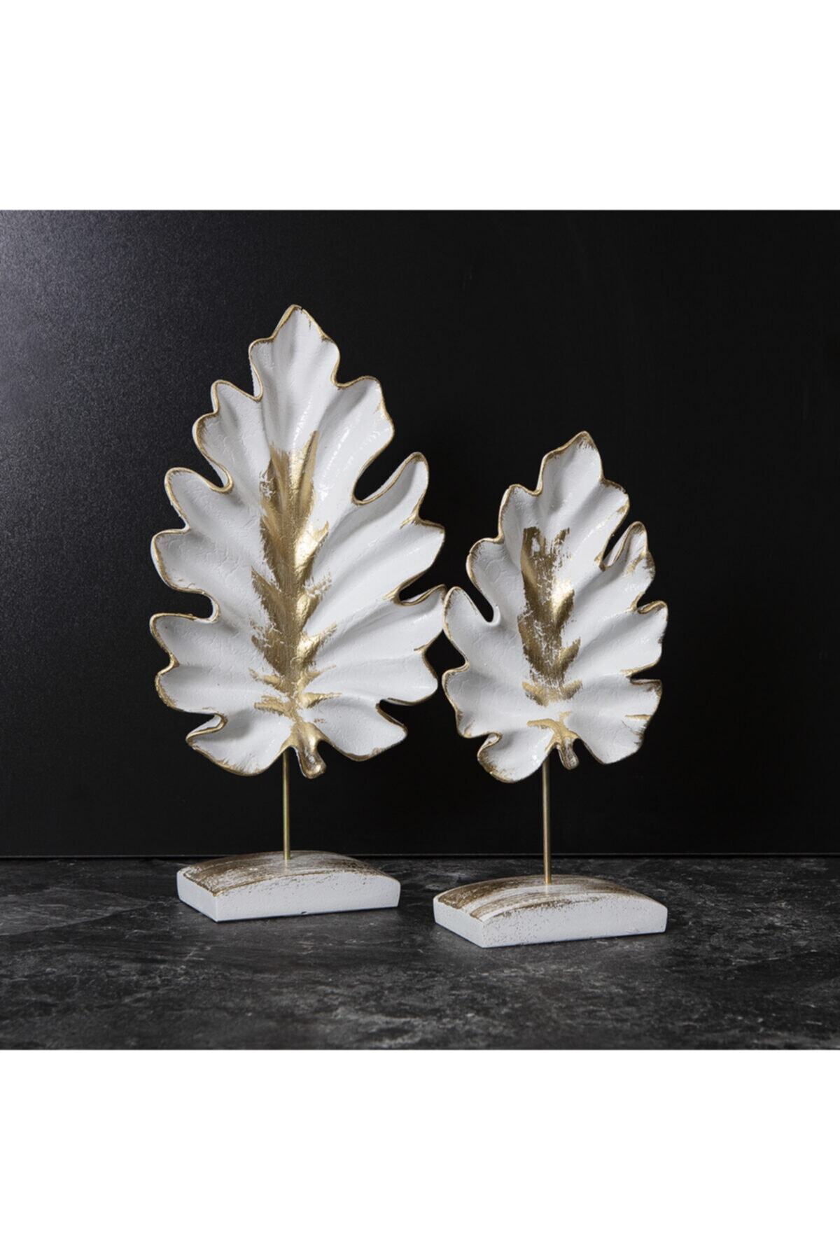 Vip Sanat Beyaz ve Gold Çınar Yaprak 2'li Set