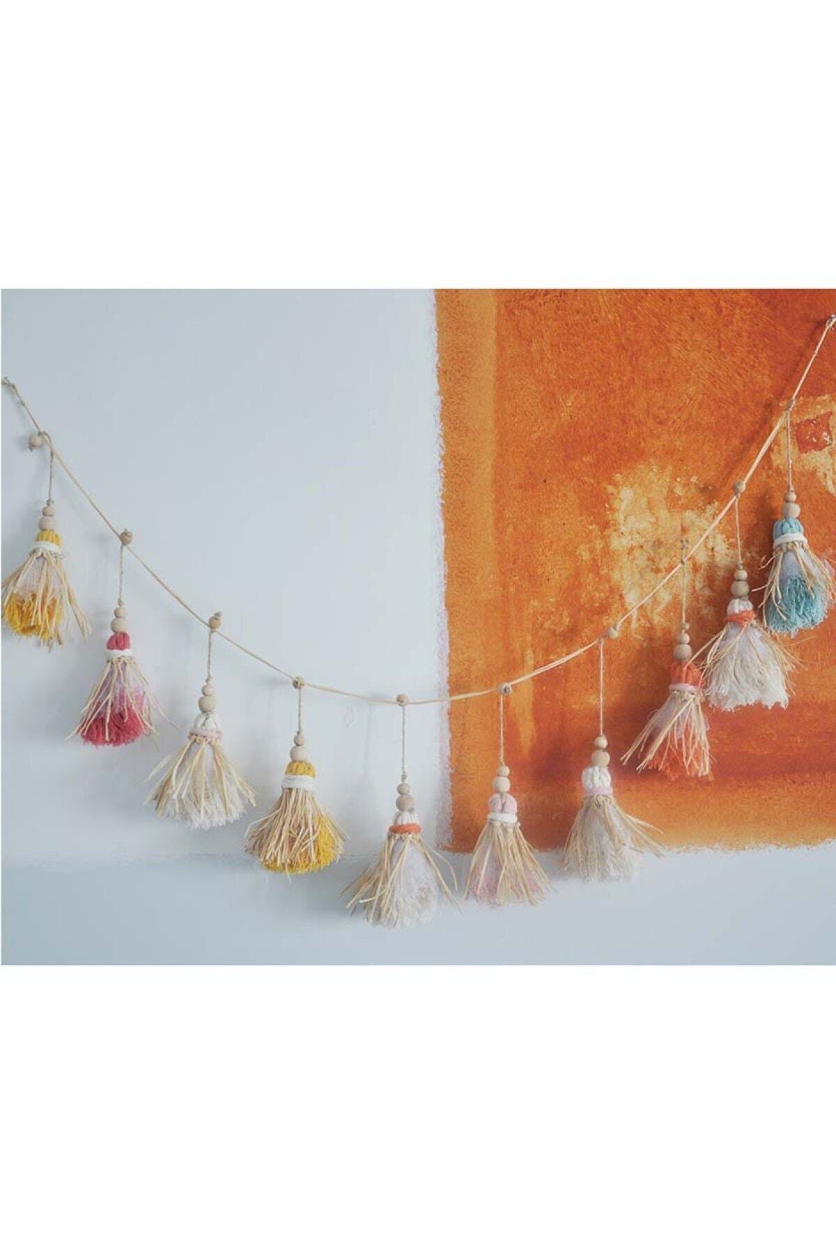 BohemRessamKübra Bohem Makrome Rafya Püskül Duvar Dekorasyonu /duvar Süsü