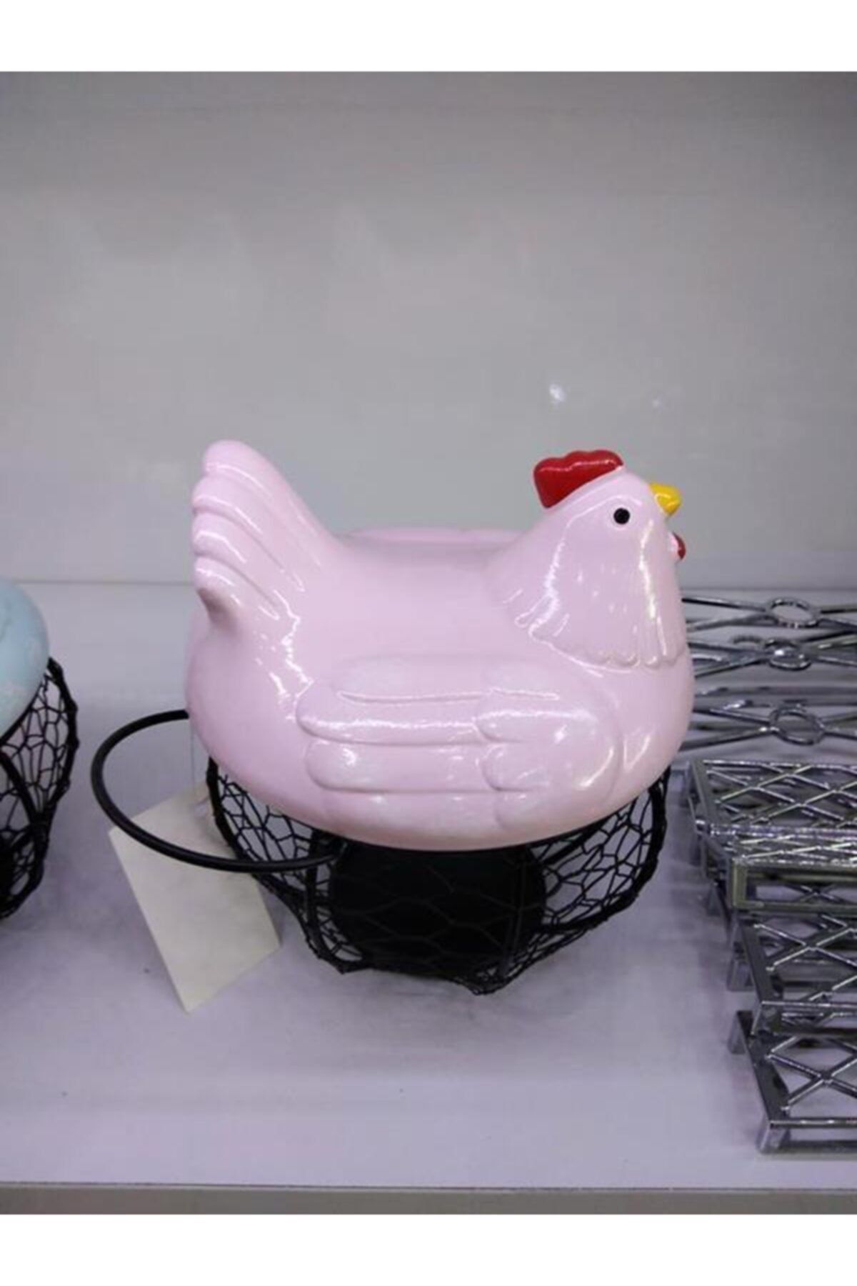 çilekev Tavuk Figürlü Pembe Yumurta Saklama Sepeti 20 Cm