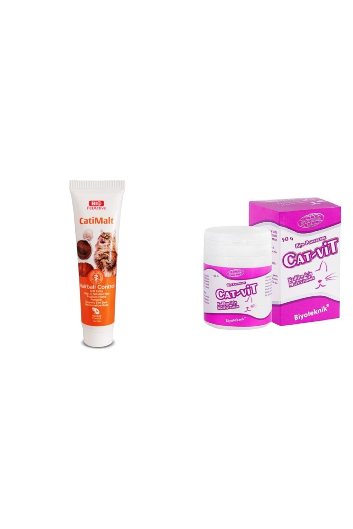 Bio Pet Kedi Toz Multi Vitamin 50 Gr Ve Hairball Kontrol Tüy Yumağı Malt 25 Ml