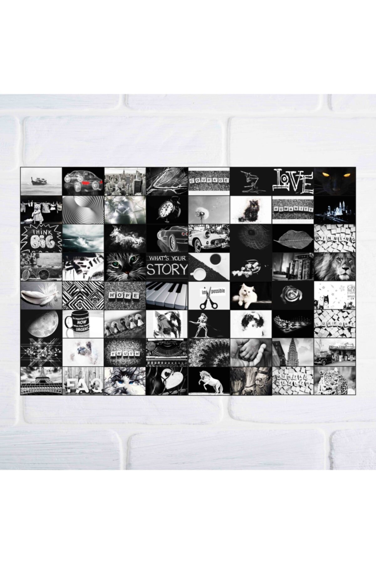 Mybamba Pinterest Aesthetic Siyah & Beyaz Duvar Posteri Kolaj 64 Adet